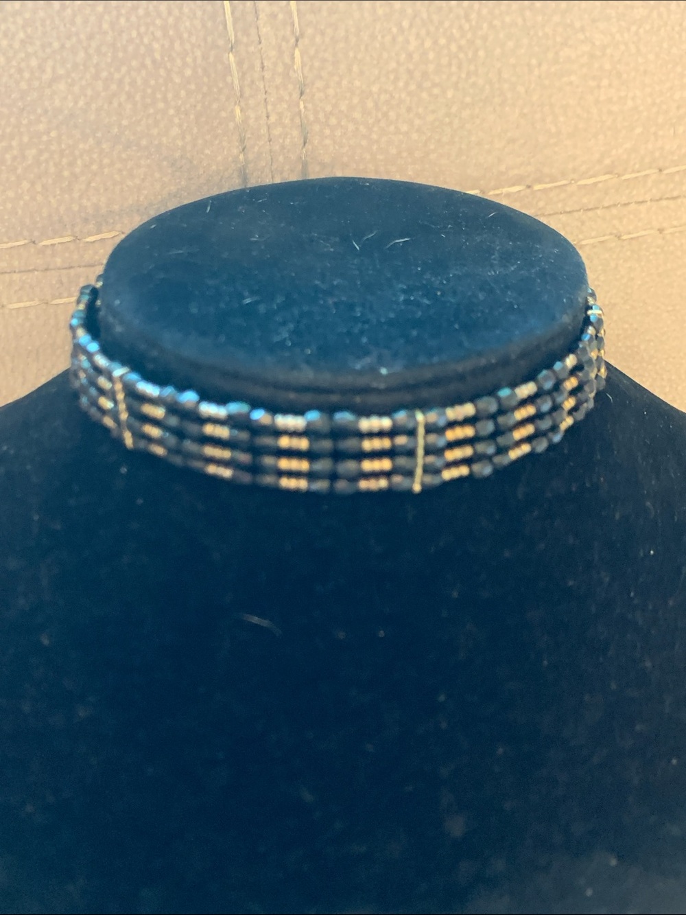 Beaded Multi-Row Choker Necklace - Black and Gold